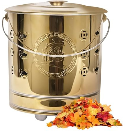 Barili brucianti per esterni, cestino portatile in acciaio inox di sicurezza, con coperchio, gancio per fuoco e barile interno in metallo, per giardino, foglie, legno, rifiuti, soldi da gioco