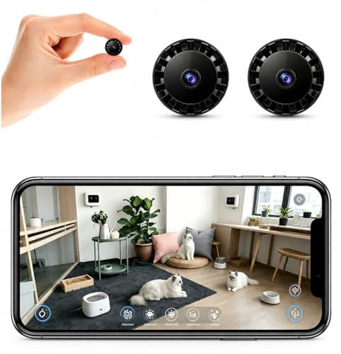 Small Hidden Spy Camera, 1080P HD Mini WiFi Security Camera, Indoor Outdoor Night Vision Cam with Montion Detection for Home Office Room Real Time Video With App A/L (Onyx Black, Micro 2 PCS)