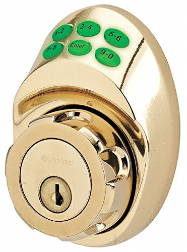 Master Lock DSKP0603PD Keyless Electronic Keypad Deadbolt with Light Up Keypad and Kwikset Keyway, Polished Brass by Master Lock