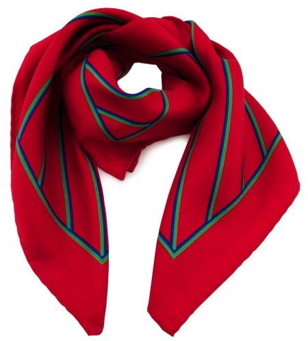 TigerTie Feines Damen Nickituch in Seide rot grün blau gestreift 53 x 53 - Tuch Halstuch Schal