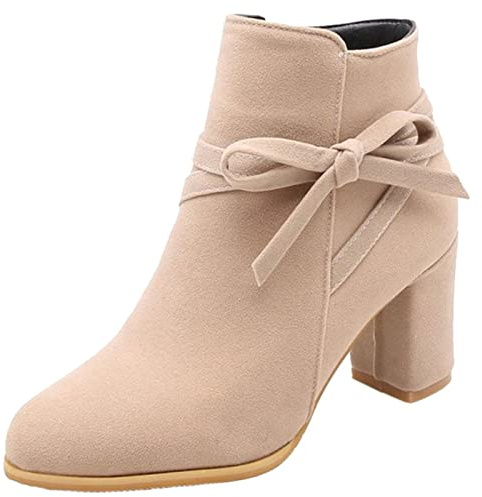Onewus Stivaletti da donna con tacco a blocco, beige., 34 EU