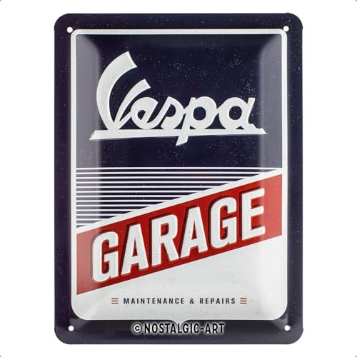 Nostalgic-Art Targa retrò, 15 x 20 cm, Vespa – Garage | original Vespa license product (OLP), in metallo, design vintage, Idea regalo per fan di Vespa