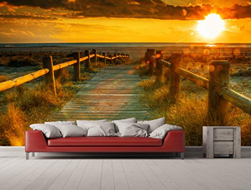Fotomural Vinilo Para Pared Atardecer en la Playa | Fotomural para paredes | Mural | Vinilo Decorativo | Varias Medidas 200 x 150 cm | Decoración comedores, salones, habitaciones...