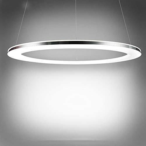 LED 64W Pendelleuchte Esstisch Dimmbar Pendellampe Höhenverstellbar Hängeleuchte esszimmer Ring Edelstahl Design Hängelampe mit Fernbedienung für Wohnzimmer Küche Büro Φ1M