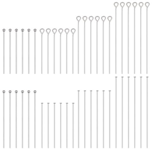 PandaHall Elite 560pcs 8 Styles 304 Edelstahl Eye Pins Kopf Pins Kugelkopf Pins Entdeckungen Open Eye Pin für Ohrring Anhänger Schmuckherstellung Edelstahl Farbe