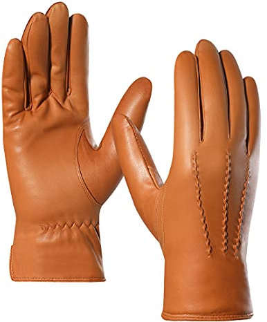 Harssidanzar Luxuriöse Herren-Handschuhe aus italienischem Schafsleder, Vintage-Look, Kaschmir-Futter,Bräunen,M