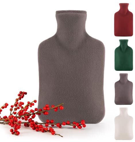 Blumtal Premium Wärmflasche mit Bezug aus Polarfleece & Wärmeflasche Naturkautschuk - Wärmflasche Groß weich- Hot Water Bottle 1,5l auslaufsicher - aufwärmbare Bettflasche Grau
