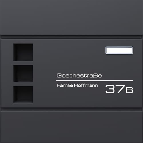 Designer Briefkasten mit Zeitungsrolle 37 x 37 x 11 cm, 2 Schlüsseln, Moderner Wandbriefkasten im eleganten Design, ideal für den Außenbereich, inklusive Zeitungsfach, Montagematerial