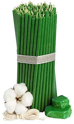 Diveevo Bienenwachs Kerzen Grün - Orthodoxe Kerzen für Gebet Rituale Tischdeko - Ungiftig, Ruß - Tropffrei, Lang, Nachhaltige Produkte, 100 Stück, Höhe 18.5 cm, Brenndauer 60 Min
