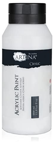 Artina Acrylfarben 1000 ml Tube Titanweiss Crylic - 1L Schnelltrocknende Profi Künstler Acryl Farbe - Malfarbe Wasserfest & Hohe Pigmentierung - Lebendige Farben für Leinwand, Steine, Holz etc