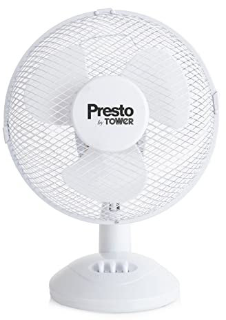 Presto by Tower PT600001 9 Inch Desk Fan with 2 Speeds, Rotary Oscillation, 20W, White