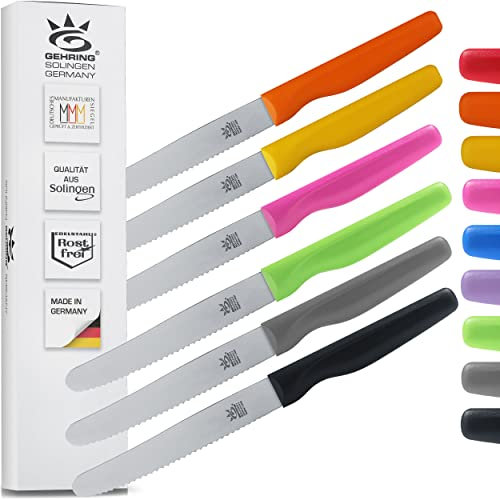 SOLINGEN| Frühstücksmesser Konfigurator- Wellenschliff, rostfreier Edelstahl | Made in Germany, eisgehärtete & scharfe Brötchenmesser & Brotzeitmesser | Serie Wave (BUNT6X)