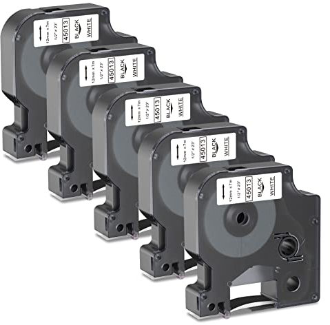 5X Schwarz auf Weiß Kompatible DYMO D1 Etikettenband 12 mm x 7 m 45013 S0720530 Ersatz für DYMO LabelManager 160 210D 260P 280 360D 420P 450D Etikettendrucker