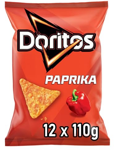 Doritos Paprika -Tortilla Nachos mit Paprika Geschmack - Herzhafter Snack zum Knabbern aus Mais (12 x 110g) (Verpackungsdesign kann abweichen)