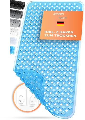 LICHTENHEIM Badewannenmatte rutschfest 88x40cm | BPA frei Antirutschmatte Badewanne | rutschfeste Badematte für Baby, Kinder & Senioren | Rutschmatte Anti Rutsch | Badewanneneinlage Blau