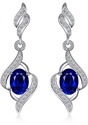 JewelryPalace Luxus Oval 2.2ct Erstellt Blau Saphir Ohrhänger Ohrstecker, Blauer Stein Schmuck Set, Ohrringe Silber 925 Mädchen Echt Silber Damen 925, Schmuck Ohrringe Frauen Geschenke Rosegold Gold