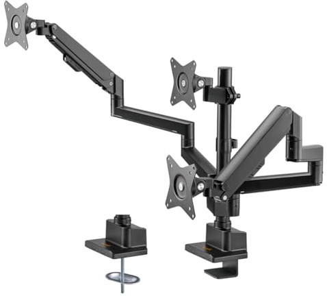 my wall HL51-3L, Monitor Halterung für 3 Bildschirme, Monitor Arm, 17-32 Zoll, Bildschirmhalterung, mit Gasdruckfeder, VESA Tischhalterung, Belastung bis 7 kg