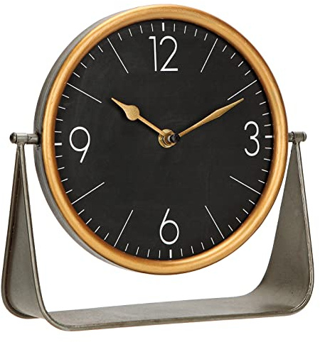 NIKKY HOME Vintage Table Clock, Black Desk Clock on Stand Decorative Desk and Shelf Clocks Metal Tabletop Clock Silent Non-Ticking with Battery Powered for Living Room