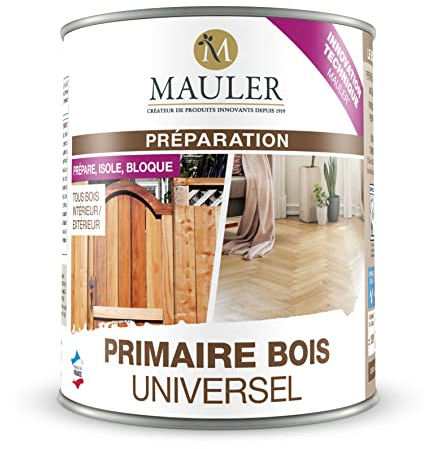 MAULER - Sous Couche Bois - Primaire Bois Universel - Aspect Incolore - Sous-Couche pour Intérieur et Extérieur - Tout Type de Surface… (2,5L) | Bloque le Tanin et les Résidus de Cire - Fait office de Fond Dur - Qualité Professionnelle depuis 1919