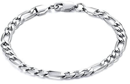 CASSIECA Chaîne Bracelets Homme Figaro en Acier Inoxydable 316L Largeur 5mm Longueur 23mm Cadeaux d'Anniversaire pour Homme Cadeaux pour la Fête des Pères avec Boîte Cadeau