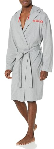 HUGO Herren Knielanger Bademantel mit Kapuze, Helles Melangegrau, Medium
