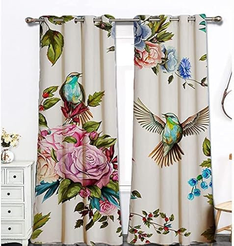 CTQTZ Blumen und Vögel Blickdichter Vorhänge Mit Ösen Jahrgang Verdunklungsvorhänge 234x230 cm (BreitexHöhe) 2er Set Gardinen für Dekoration Kinderzimmer