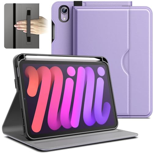 JETech Business Hülle für iPad mini A17 Pro/6. Gen, Helles Lila | Für 8,3 2024/2021 Modell, PU-Lederdesign, Stifthalter & Tasche, Mehrwinkel-Betrachtung