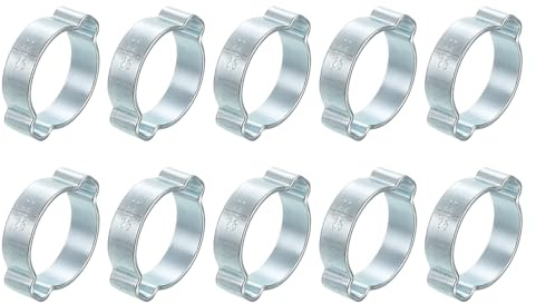 sourcing map 10Pcs Double Ear Hose Clamps, Adjustable 22-25mm(0.87x0.98) Iron Zinc Plated Two-Ear Hose Clamp, O Clip Hose Clamps Fuel Line Clamps Hose Clamp, Double Ear O Clips
