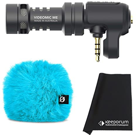 Rode Videomic Me Kondensator-Richtmikrofon für Smartphones mit 3,5 mm Buchse + WS9 Deluxe Windschutz Blau + keepdrum Mikrofasertuch