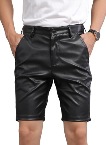 AIEOE Lädershorts för män lösa fuskläder last kortbyxor rave heta lädershorts punk retro utomhus gotiska vardagliga shorts klassiska läderbyxor med fickor, Svart1, 38 SE