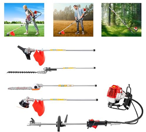 Benzin-Rasentrimmer 5 in 1 Gartengerät 52cc Benzin Motorsense Heckenschere Freischneider Hochentaster Multifunktionsgerät 1700W