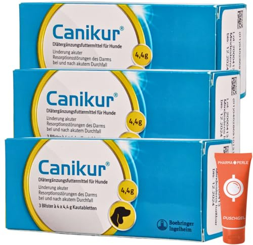 PHARMA PERLE Canikur Kautabletten, 3X 3 Blister á 4 x 4,4 g I Diätergänzungsfuttermittel für Hunde zur Regulation der Darmfunktion I Durchfall I ohne Antibiotika I Spar-Set Plus give-Away