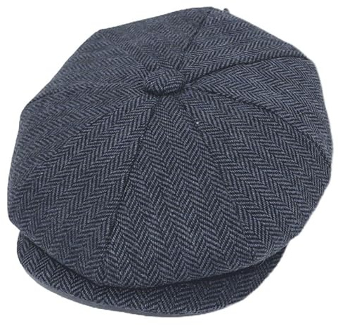 Mens Tweed Flat Cap, Newsboy Cap,Baker Boy Style Flat Hat,Wool Tweed 8 Panel Fashion Cap Hat for Autumn Winter (UK, Alpha, XXL, Blue Herringbone)