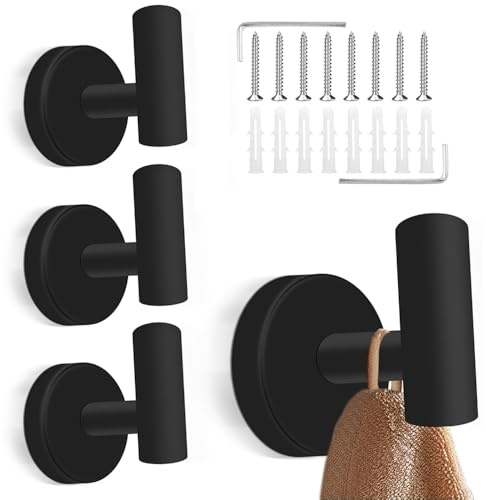 wiipara 4 Stück Handtuchhaken zum Bohren, Edelstahl Handtuchhalter, Schwarz