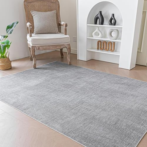Evitany Grey Washable Low Pile Rugs Non-Slip Carpets 80x120cm | Short pile 5mm thickness, Thin rug for Living room, Bedroom, Kitchen, Nursery, Conservatory