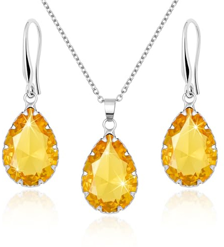 Linawe Set di Gioielli da Sposa con Orecchini da Donna a Catena e Collana, Disponibile in Argento, Oro e Oro Rosa
