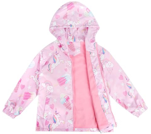 LACOFIA Girls Waterproof Jacket Kids School Coat Pink 7-8 Years