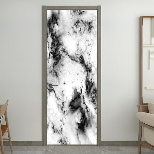 Türfolie Selbstklebend Weiß Schwarz Graffiti Türtapete Selbstklebend PVC Türaufkleber Wasserdichte Türposter Selbstklebend Abnehmbar Türaufkleber Abziehen und Aufkleben Türtapete 77x200cm
