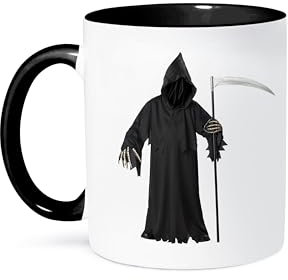 Drinking Cup Halloween Creepy Grimm Reaper Stoneware Coffee Mug Personalized White Mug with Handle Durable Ceramic Mug for Beer Kitchen 330Ml