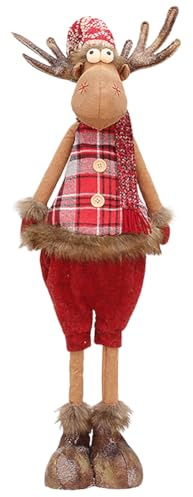 Weihnachtsfigur Rentier Elch Teleskopbeine Deko Rentier mit Teleskopbeinen Dekoidee in Winter Weihnachten niedlich mit Mütze und Schal Weihnachtsdekoration rot Typ3