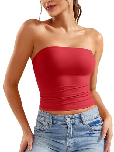 ZAAYO Top da donna a tubetto con spalle scoperte, Y2K, slim fit, crop, sexy, estivo, con doppia imbottitura