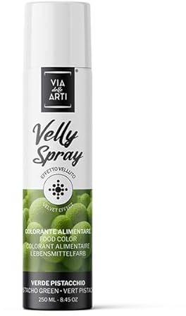 Colorante Alimentare VELLUTO Spray VERDE PISTACCHIO - 250ml - a Base di Burro di Cacao con Effetto Vellutato da Utilizzare su semifreddi e Gelati. AZO Free. per torte e dolci (Verde Pistacchio)