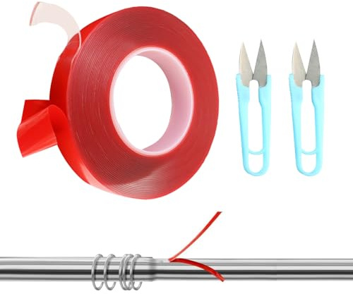 MADGININE Curtain Tape,Curtain Rod Glide Tape Curtain Rod Tape Clear Comes with 2 Scissors Strong Adhesion Waterproof and No Marks for Sliding Shower and Curtain Ring Accessories (15mm*5m)