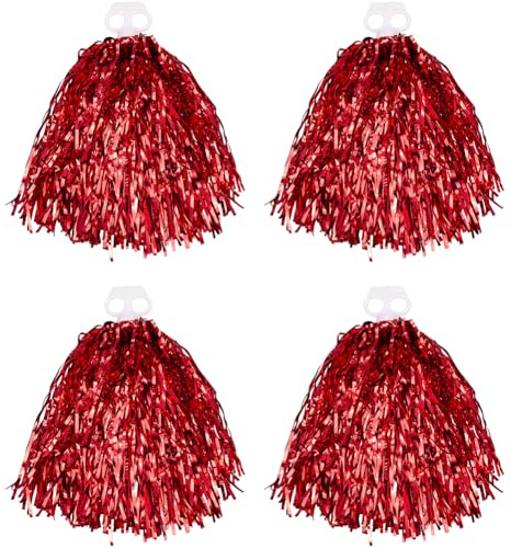 CREATCABIN 4 pz Pom Pom Cheerleading Pom Pom Metallico Cheerleader con Manico A Baton Pom Pom Cheer per Sport Gioco Cheer Team Training Festa Danza Palco Spettacolo Celebrazione 11.02x4.72 Pollici