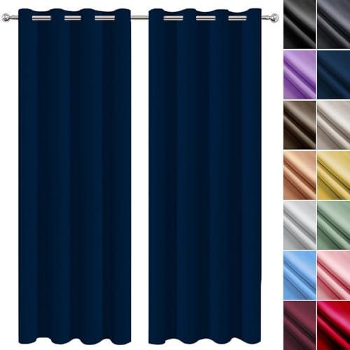 NINGBAI Verdunklungsvorhänge Schlaufen 80 x 270 cm Isolierend Kälteschutz Sonnenschutz Gardinen Lärmschutzvorhang für Wohnzimmer, Dunkelblau