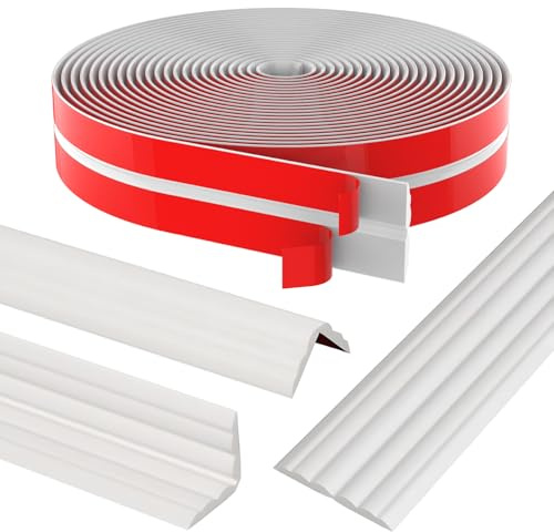 Starvortex 4M Corniere PVC, Baguette d'angle Flexibles Autocollants, Plinthe Souple Autoadhésive à Découper, Cornière Souple pour Arrondi, Protection Angle Mur, Baguette de Finition