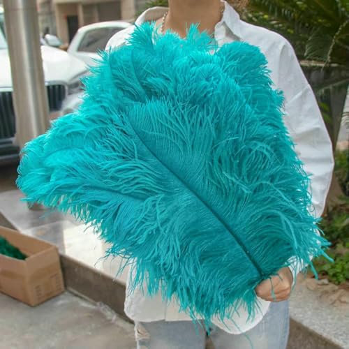 Plumas de avestruz doradas grandes de 15 a 60 cm, pluma de avestruz para bodas, fiestas, decoración del hogar, centros de mesa, carnaval, manualidades de bricolaje, azul pavo, poste grande de 55 a 6