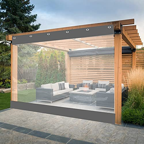 Rideaux transparents imperméables pour pergola extérieur durable 500 g/㎡ couverture en PVC pour pavillon de terrasse porche avant (taille grise : 1,5 x 2,5 m) protection contre les intempéries