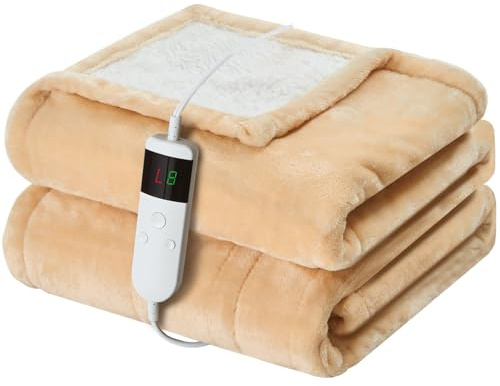 Qieryun Coperta Riscaldante Con Spegnimento Automatico, Coperta Termica 130x180CM 10 Livelli Di Riscaldamento E 8h Timer Auto-Off Protezione Da Surriscaldamento, Rivestimento In Flanella Lavabile In