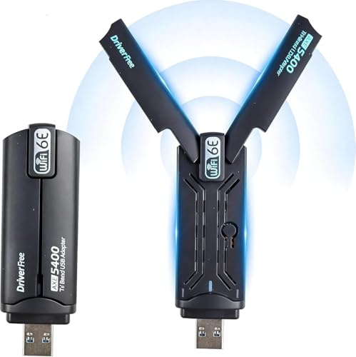 Abnaok Wifi Dongle for Pc, AXE5400Mbps USB WiFi COTDLNK USB 3.0 WiFi 6 Dongle Wireless WiFi Adapter for Windows 10/11, Tri-Band 2.4G/5G/6G | WPA3 Encryption | Low-Latency